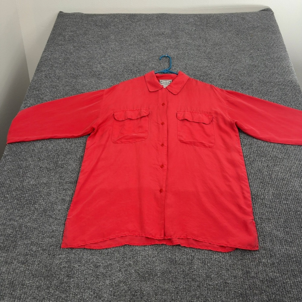Vintage‎ Bonjour Button Up Women 18W Red Silk Long Sleeve Pocket Casual